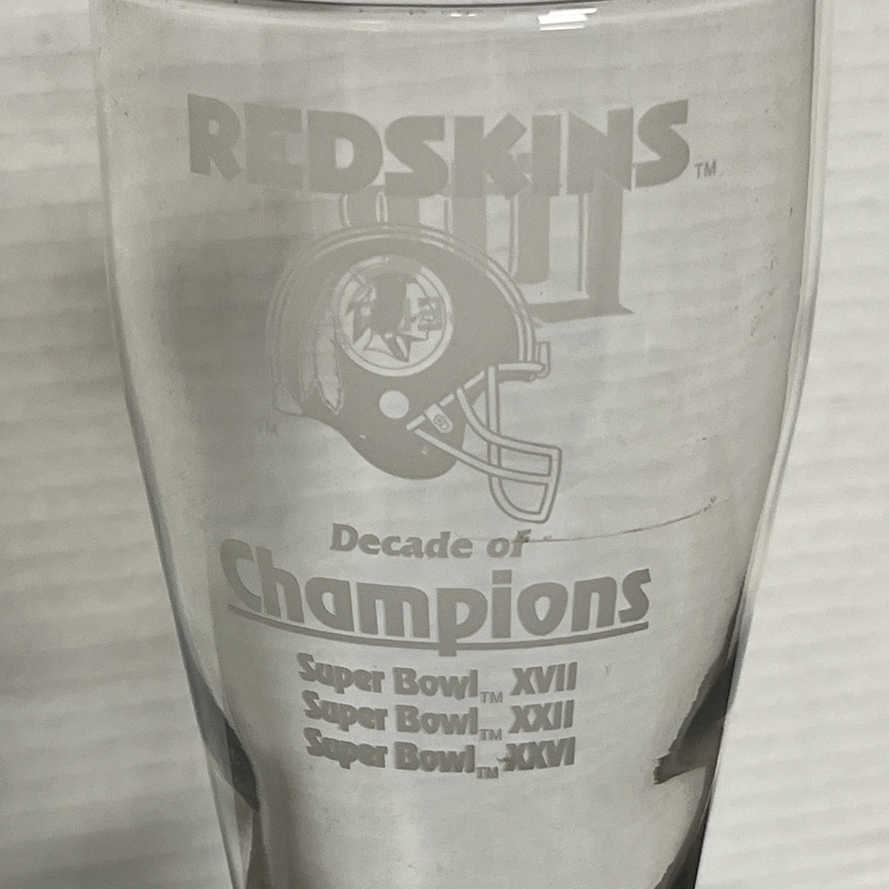 Redskins Decade of Champions Lite Beer Pilsner Glass XVII XXII XXVI Super Bowl